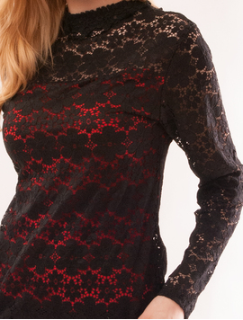 Bluza Dama Din Dantela Cu Flori Party Negru Si Rosu