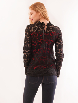 Bluza Dama Din Dantela Cu Flori Party Negru Si Rosu