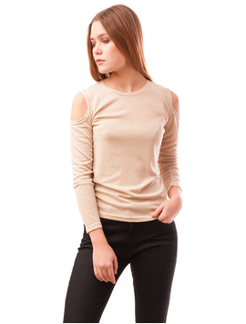 Bluza Dama Cu Umeri Goi Si Fir Stralucitor Golden Bej