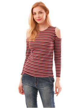Bluza Dama Cu Umeri Goi Si Dungi Never Roz