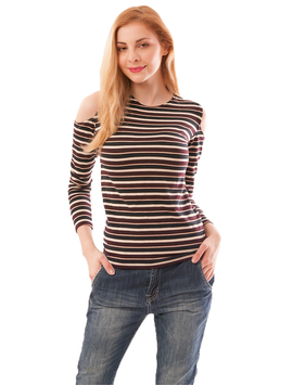 Bluza Dama Cu Umeri Goi Si Dungi Never Grena