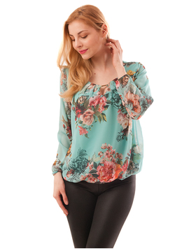Bluza Dama Din Voal Cu Model Floral Suspicious Turcoaz