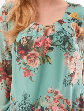 Bluza Dama Din Voal Cu Model Floral Suspicious Turcoaz
