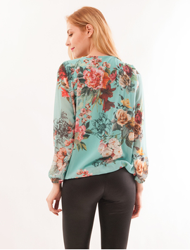 Bluza Dama Din Voal Cu Model Floral Suspicious Turcoaz
