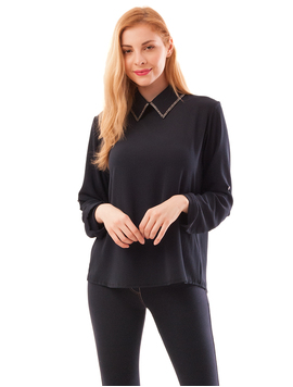 Bluza Dama Din Voal Cu Nasturi La Spate Chain Bleumarin