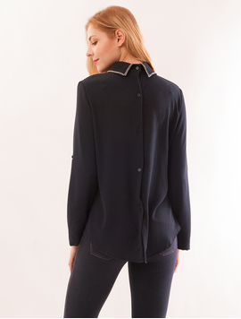 Bluza Dama Din Voal Cu Nasturi La Spate Chain Bleumarin