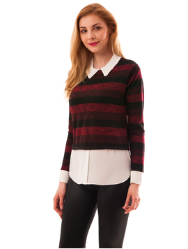 Bluza Dama Stil Camasa Florence Rosu Si Negru