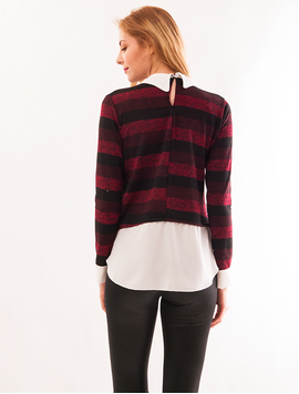 Bluza Dama Stil Camasa Florence Rosu Si Negru