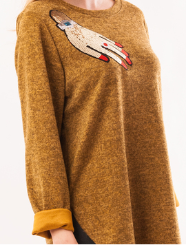 Bluza Dama Cu Model Cu Paiete Hand Mustar