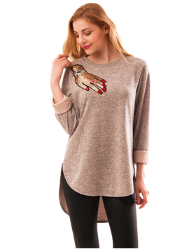 Bluza Dama Cu Model Cu Paiete Hand Bej