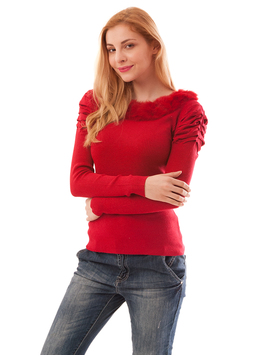 Bluza Dama Cu Guler Din Blana Glory Rosie