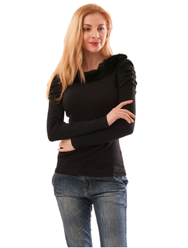 Bluza Dama Cu Guler Din Blana Glory Neagra