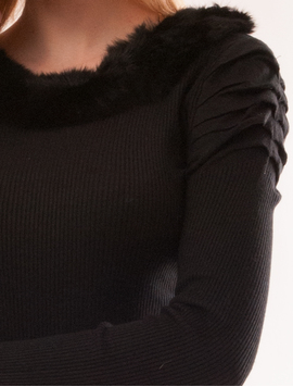 Bluza Dama Cu Guler Din Blana Glory Neagra