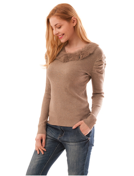 Bluza Dama Cu Guler Din Blana Glory Maro