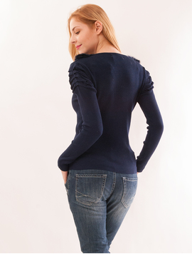 Bluza Dama Cu Guler Din Blana Glory Bleumarin