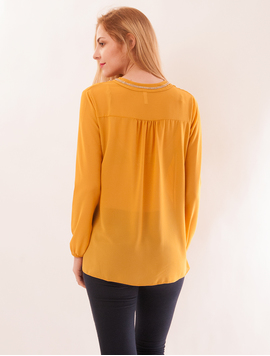 Bluza Dama Cu Aplicatii Metalice La Decolteu Muse Mustar