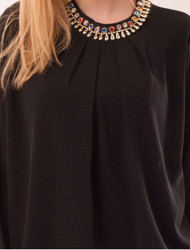 Bluza Dama Cu Colier Din Pietre Colorate Again Neagra