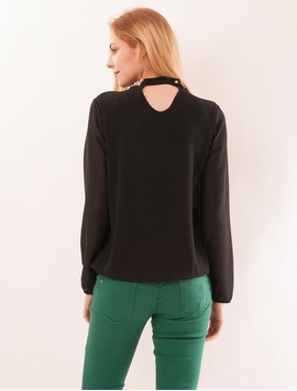 Bluza Dama Cu Colier Din Pietre Colorate Again Neagra