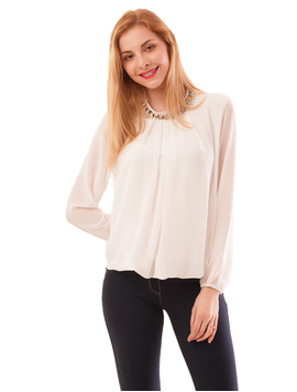 Bluza Dama Cu Colier Din Pietre Colorate Again Alba