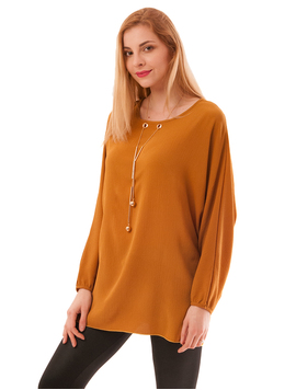 Bluza Dama Lunga Cu Colier Tower Mustar