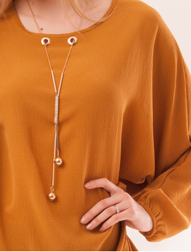 Bluza Dama Lunga Cu Colier Tower Mustar