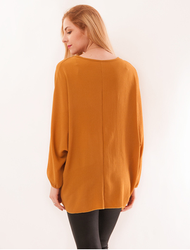 Bluza Dama Lunga Cu Colier Tower Mustar