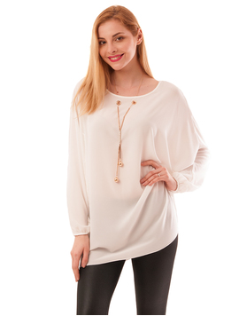 Bluza Dama Lunga Cu Colier Tower Alba