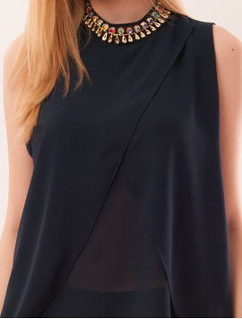Bluza Dama Cu Colier Din Pietre Colorate Today Bleumarin