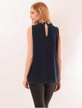 Bluza Dama Cu Colier Din Pietre Colorate Today Bleumarin
