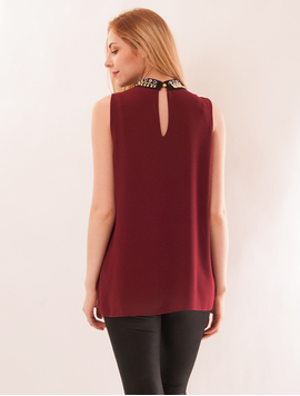 Bluza Dama Cu Colier Din Pietre Colorate Today Grena