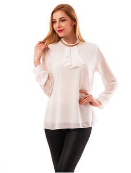 Bluza Dama Din Voal Cu Strasuri La Guler Fusion Alba