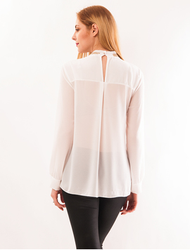 Bluza Dama Din Voal Cu Strasuri La Guler Fusion Alba