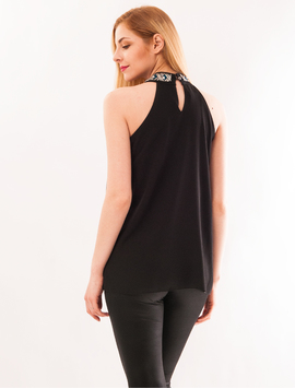 Bluza Dama Fara Maneci Si Aplicatii La Guler Hush Neagra