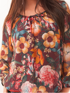 Bluza Dama Cu Model Floral Hurray Grena Si Mustar