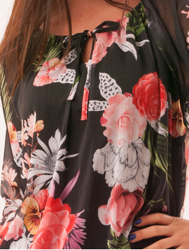 Bluza Dama Cu Model Floral Hurray Rosu Si Negru