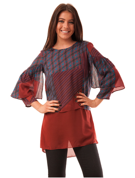 Bluza Dama Cu Maneci Clopot Lake Grena Si Bleumarin