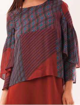 Bluza Dama Cu Maneci Clopot Lake Grena Si Bleumarin
