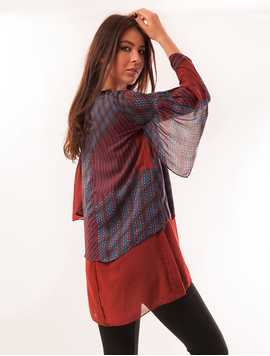 Bluza Dama Cu Maneci Clopot Lake Grena Si Bleumarin