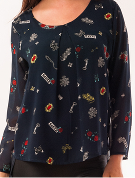 Bluza Dama Cu Imprimeu Butterfly Bleumarin