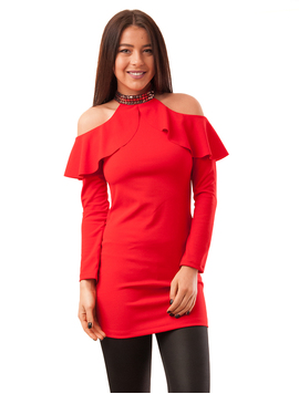 Bluza Dama Cu Decupaje Si Volane Funky Rosie