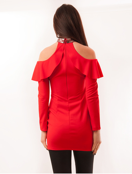 Bluza Dama Cu Decupaje Si Volane Funky Rosie