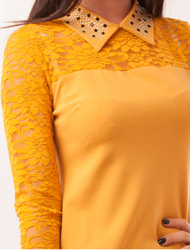 Bluza Dama Cu Dantela Si Strasuri Juliet Mustar