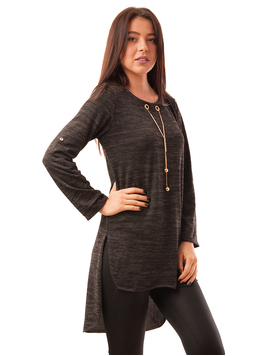 Bluza Dama Cu Parti Inegale Si Colier Dance Gri Inchis