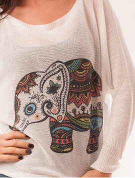Bluza Dama Cu Elefant India Alba
