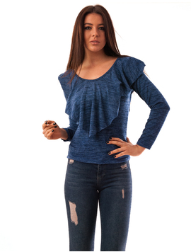 Bluza Dama Cu Guler Volanas Affection Albastra
