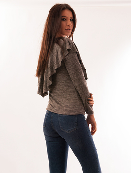 Bluza Dama Cu Guler Volanas Affection Bej Inchis