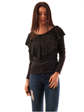 Bluza Dama Cu Guler Volanas Affection Gri Inchis