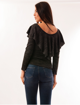 Bluza Dama Cu Guler Volanas Affection Gri Inchis