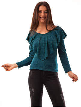 Bluza Dama Cu Guler Volanas Affection Turcoaz