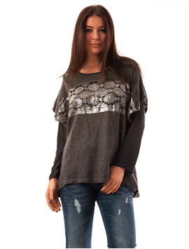 Bluza Dama Cu Broderie Strange Gri Inchis
